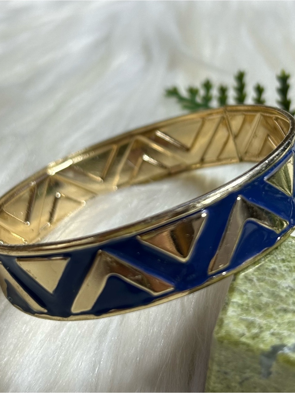 Blue Geometric Enamel Bangle Bracelet